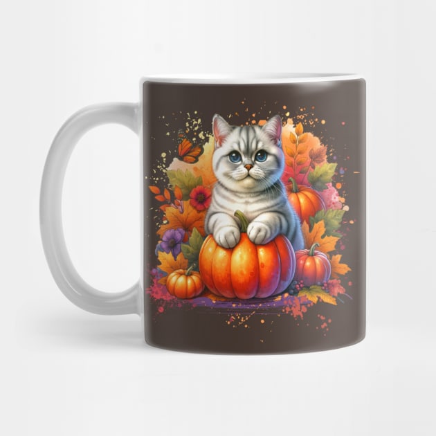 British Shorthair Cat with Pumpkin by HolidayBug